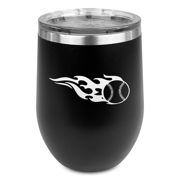 Custom Baseball Stemless Stainless Steel Wine Tumbler - Black - Double Sided (Personalized)