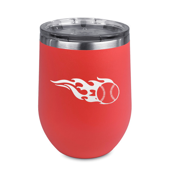 Custom Baseball Stemless Stainless Steel Wine Tumbler - Coral - Double Sided (Personalized)