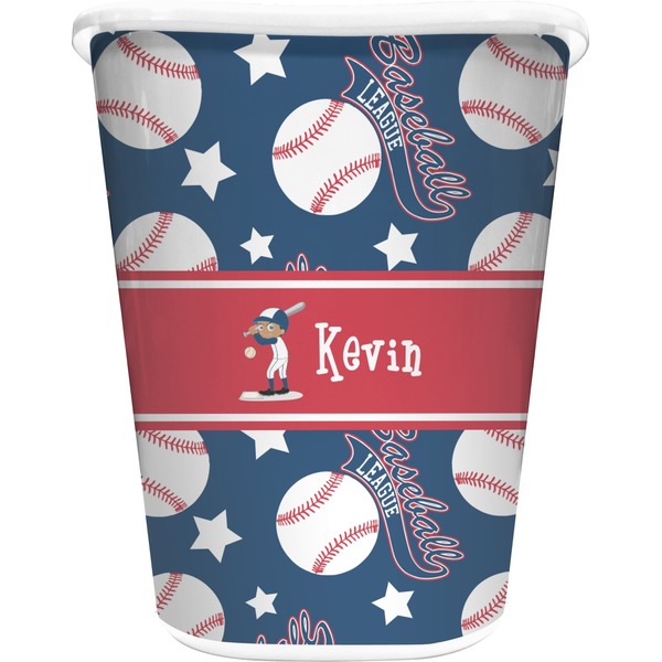 Custom Baseball Waste Basket - Single Sided (White) (Personalized)