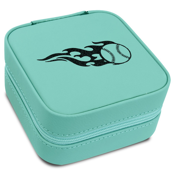 Custom Baseball Travel Jewelry Box - Teal Leather