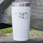 Baseball 20 oz Stainless Steel Tumbler - White - Single Sided