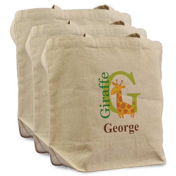 Custom Animal Alphabet Reusable Cotton Grocery Bags - Set of 3 (Personalized)