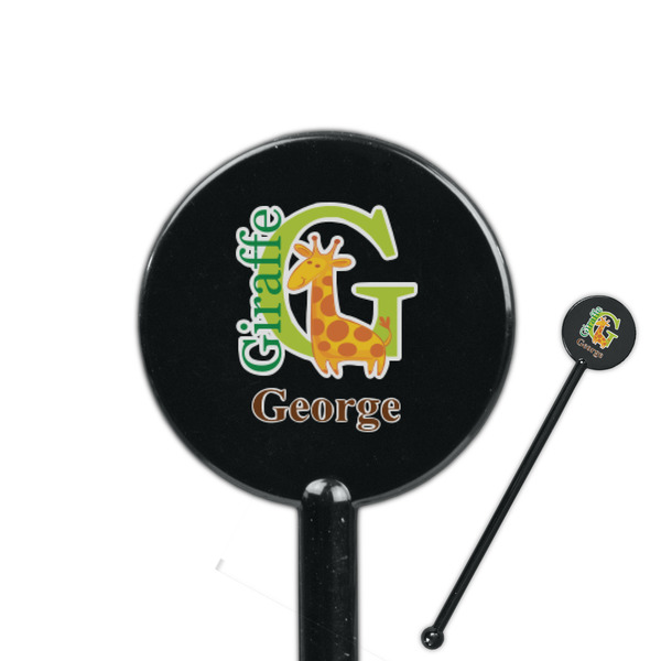 Custom Animal Alphabet 5.5" Round Plastic Stir Sticks - Black - Double Sided (Personalized)