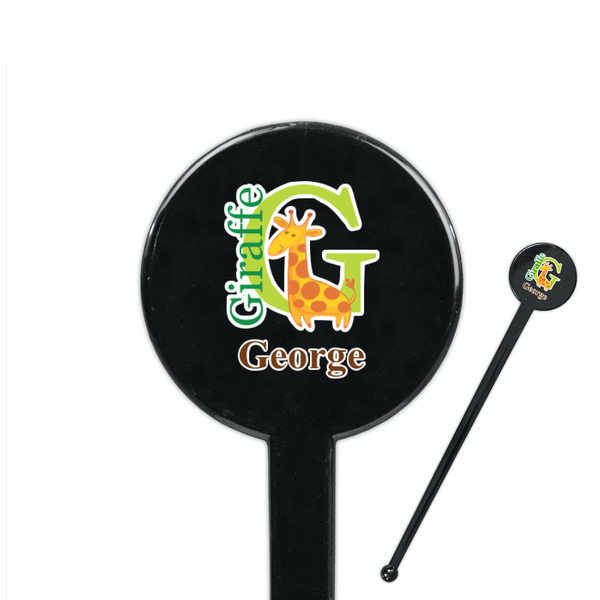 Custom Animal Alphabet 7" Round Plastic Stir Sticks - Black - Single Sided (Personalized)