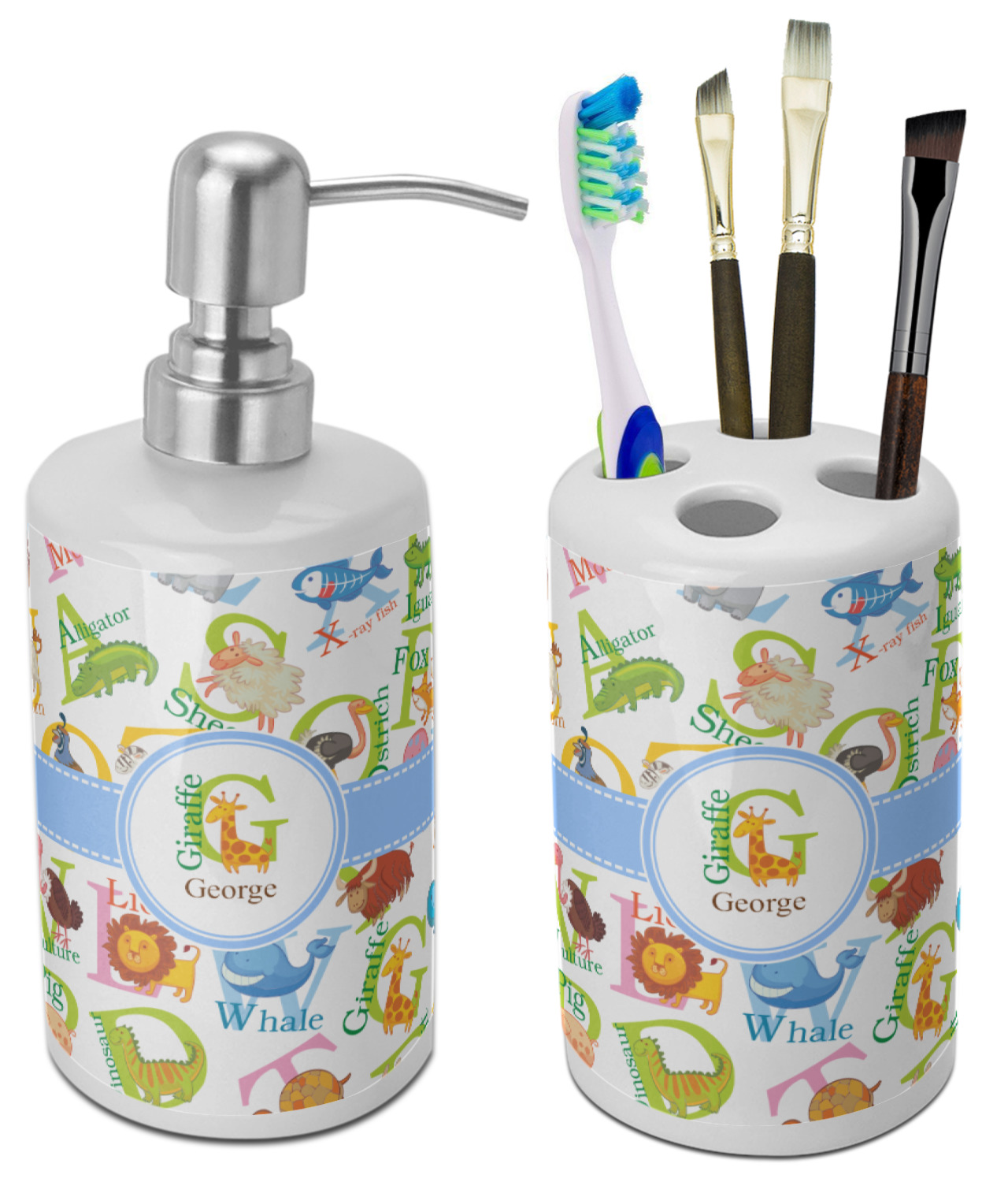 Animal Alphabet Bathroom Accessories Set Ceramic Personalized Youcustomizeit