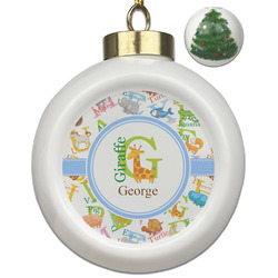 Animal Alphabet Ceramic Ball Ornament - Christmas Tree (Personalized)