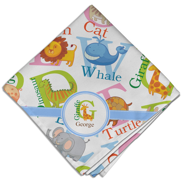 Custom Animal Alphabet Cloth Dinner Napkin - Single w/ Name or Text