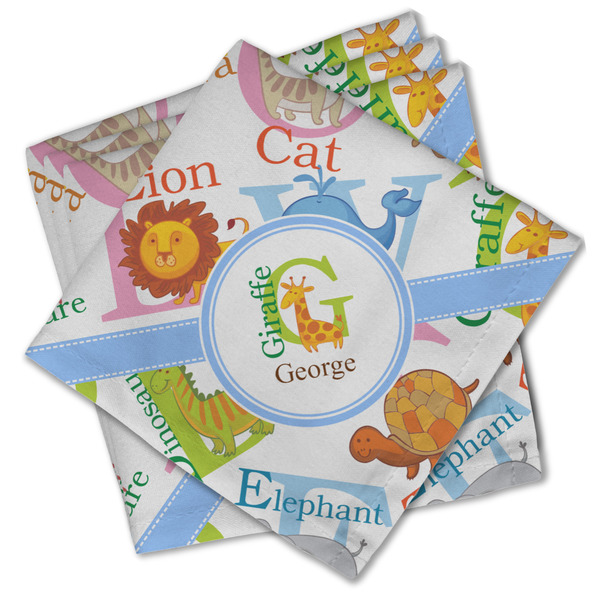 Custom Animal Alphabet Cloth Cocktail Napkins - Set of 4 w/ Name or Text