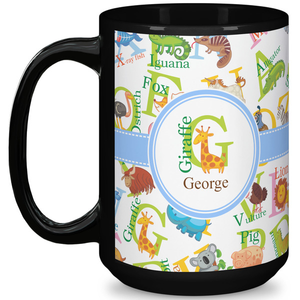 Custom Animal Alphabet 15 Oz Coffee Mug - Black (Personalized)