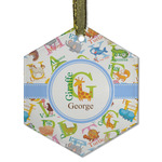 Animal Alphabet Flat Glass Ornament - Hexagon w/ Name or Text