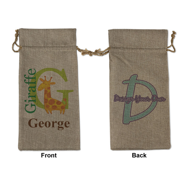 Custom Animal Alphabet Large Burlap Gift Bag - Front & Back (Personalized)