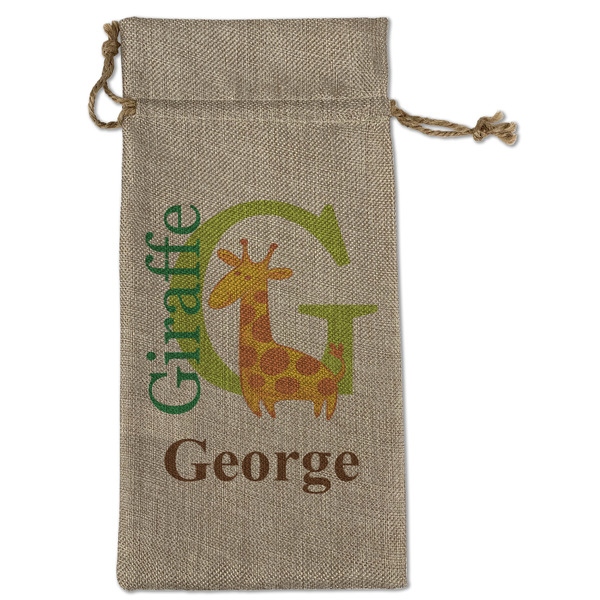 Custom Animal Alphabet Large Burlap Gift Bag - Front (Personalized)