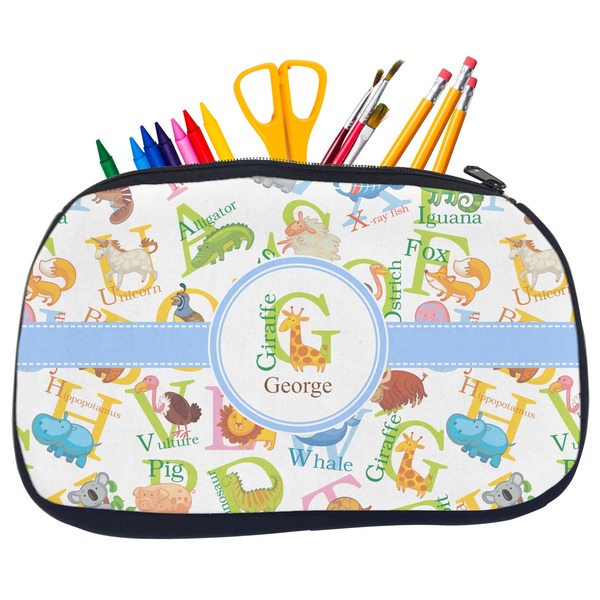 Custom Animal Alphabet Neoprene Pencil Case - Medium w/ Name or Text