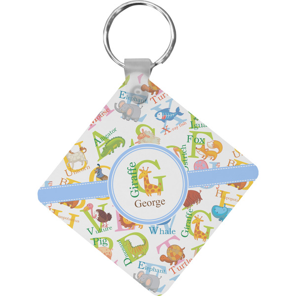 Custom Animal Alphabet Diamond Plastic Keychain w/ Name or Text