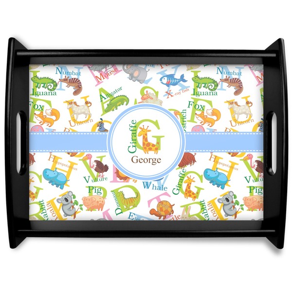 Custom Animal Alphabet Black Wooden Tray - Large (Personalized)