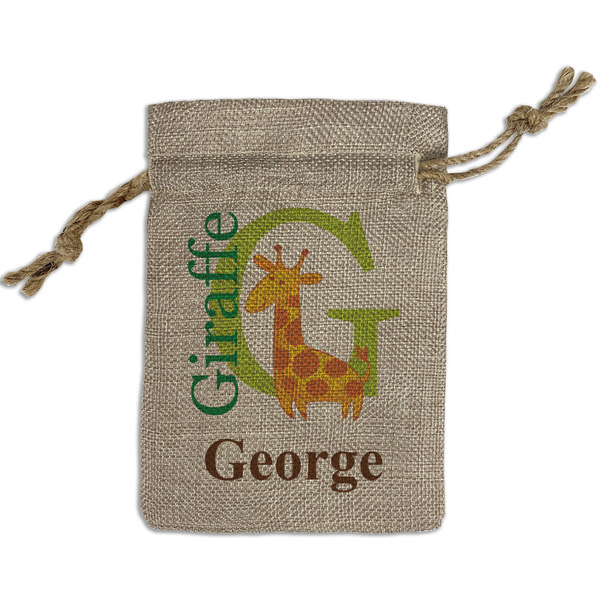 Custom Animal Alphabet Small Burlap Gift Bag - Front (Personalized)