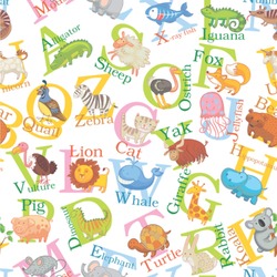 Animal Alphabet Wallpaper & Surface Covering (Water Activated 24"x 24" Sample)