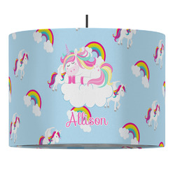 Rainbows and Unicorns 16" Drum Pendant Lamp - Fabric (Personalized)