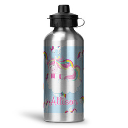 Rainbows and Unicorns Water Bottle - Aluminum - 20 oz - Silver (Personalized)