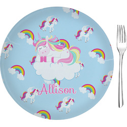 Rainbows and Unicorns Glass Appetizer / Dessert Plate 8" (Personalized)