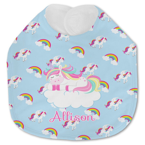 Custom Rainbows and Unicorns Jersey Knit Baby Bib w/ Name or Text