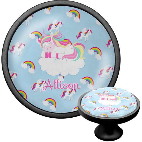 Custom Rainbows and Unicorns Cabinet Knob (Black) (Personalized)