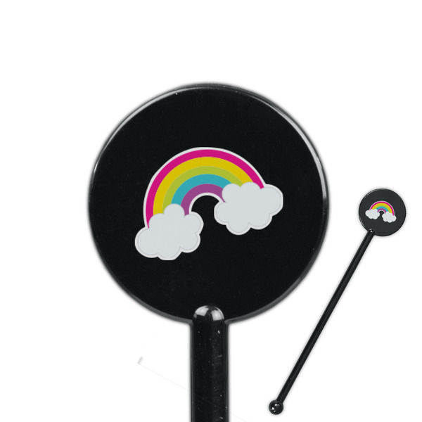 Custom Rainbows and Unicorns 5.5" Round Plastic Stir Sticks - Black - Single Sided