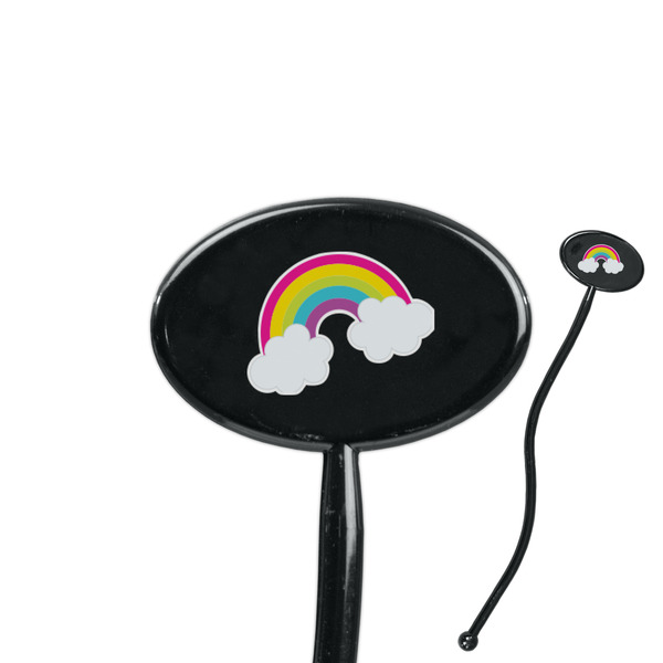 Custom Rainbows and Unicorns 7" Oval Plastic Stir Sticks - Black - Double Sided