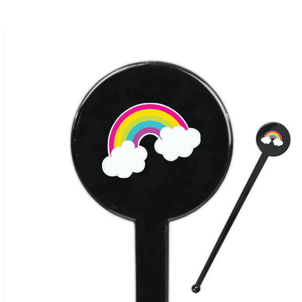 Custom Rainbows and Unicorns 7" Round Plastic Stir Sticks - Black - Double Sided