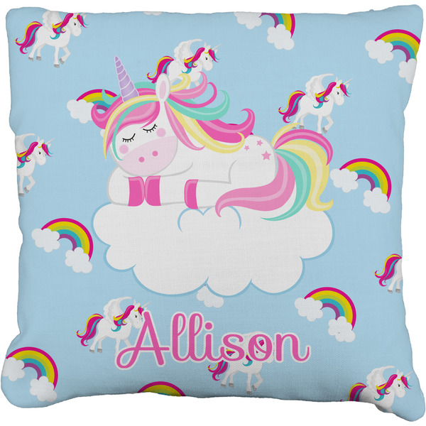 Custom Rainbows and Unicorns Faux-Linen Throw Pillow 20" w/ Name or Text