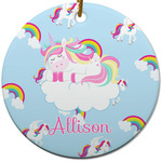 Rainbows and Unicorns Round Ceramic Ornament w/ Name or Text