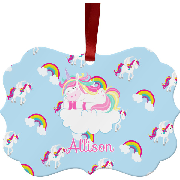 Custom Rainbows and Unicorns Metal Frame Ornament - Double Sided w/ Name or Text