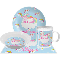 Rainbows and Unicorns Dinner Set - Single 4 Pc Setting w/ Name or Text