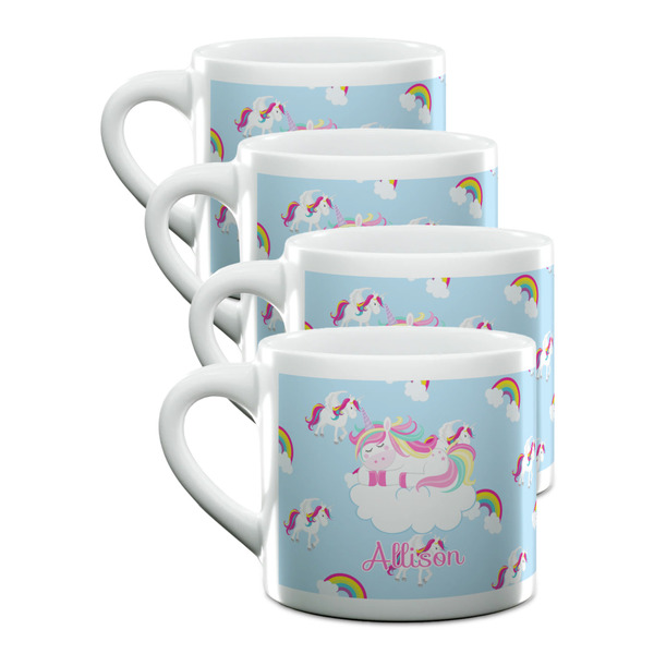 Custom Rainbows and Unicorns Double Shot Espresso Cups - Set of 4 (Personalized)