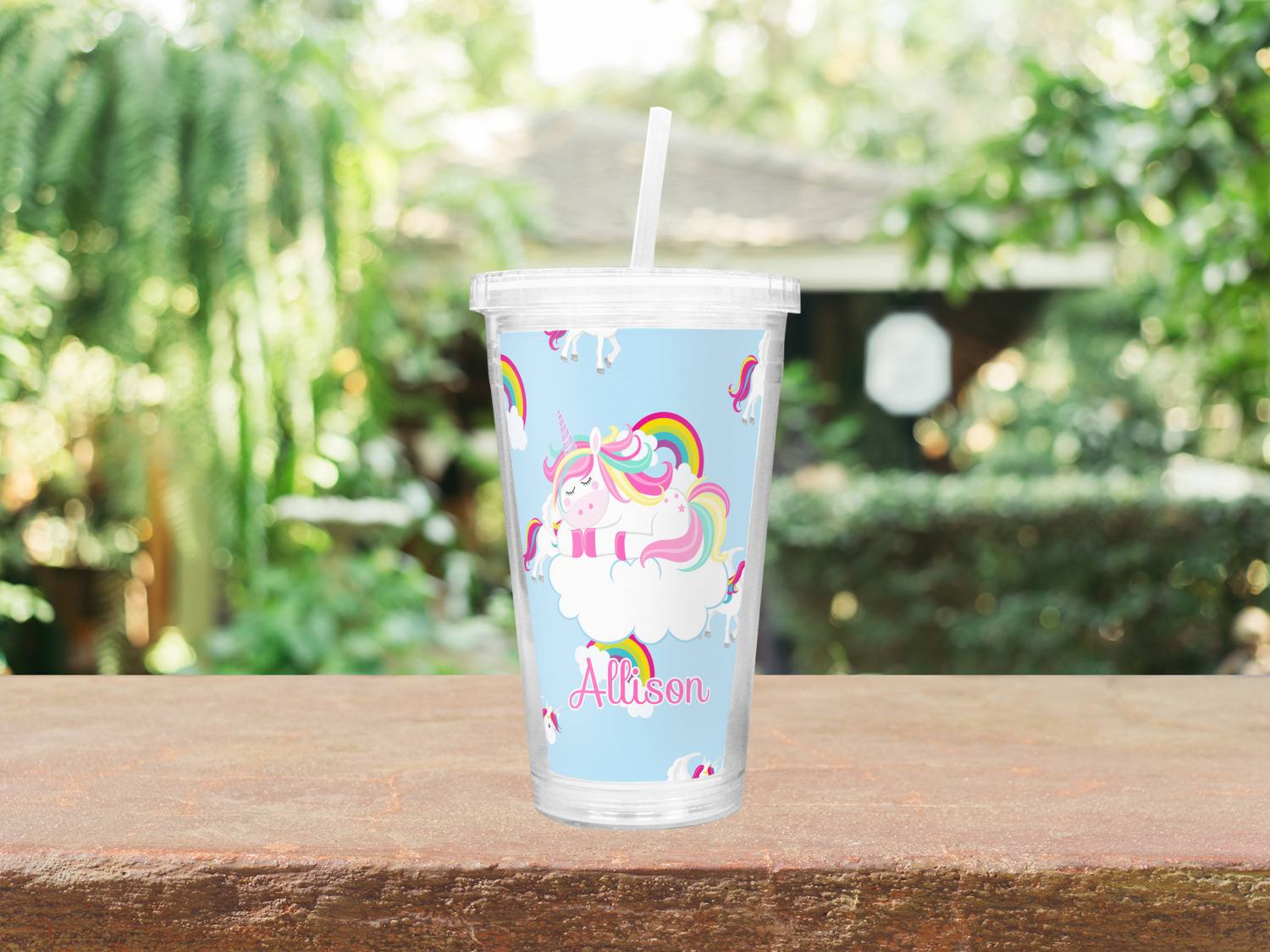 Double Wall Plastic Tumblers With Lids And Straws Reusable Unicorn