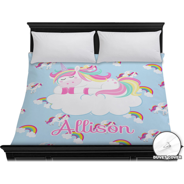 Custom Rainbows and Unicorns Duvet Cover - King w/ Name or Text