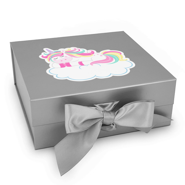 Custom Rainbows and Unicorns Gift Box with Magnetic Lid - Silver