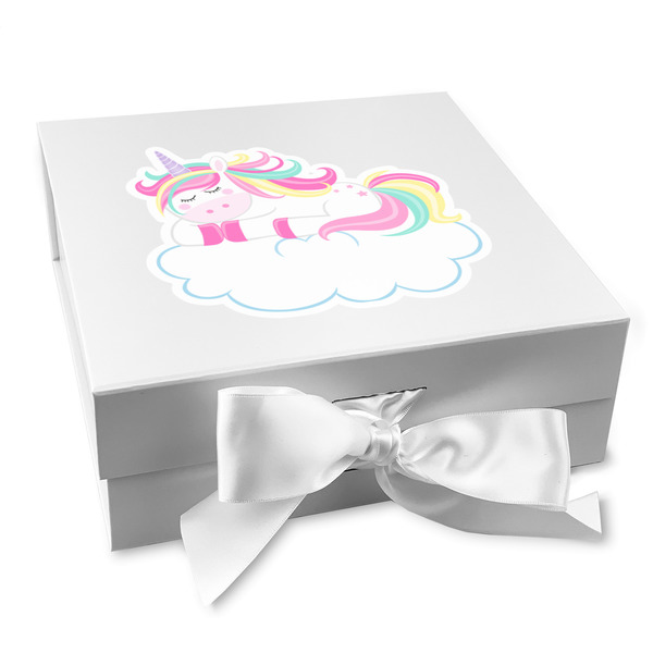 Custom Rainbows and Unicorns Gift Box with Magnetic Lid - White