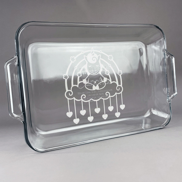 Custom Rainbows and Unicorns Glass Baking Dish with Truefit Lid - 13in x 9in