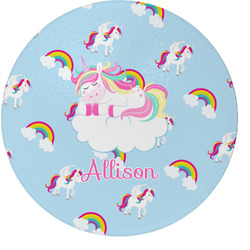 Rainbows and Unicorns Round Glass Cutting Board - Medium (Personalized)