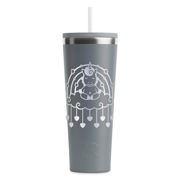 Custom Rainbows and Unicorns RTIC Everyday Tumbler with Straw - 28oz - Grey - Single-Sided