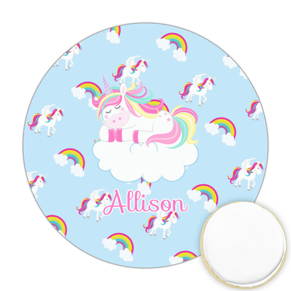 Custom Rainbows and Unicorns Printed Cookie Topper - Round (Personalized)