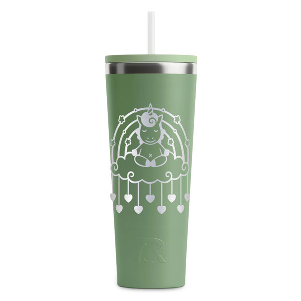 Custom Rainbows and Unicorns RTIC Everyday Tumbler with Straw - 28oz - Light Green - Single-Sided