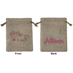 Rainbows and Unicorns Medium Burlap Gift Bag - Front & Back (Personalized)