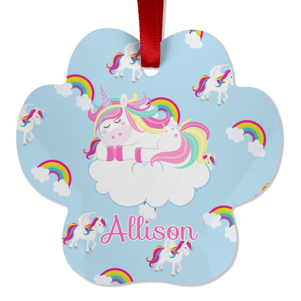 Custom Rainbows and Unicorns Metal Paw Ornament - Double Sided w/ Name or Text