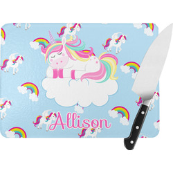 Rainbows and Unicorns Rectangular Glass Cutting Board - Medium - 11"x8" w/ Name or Text