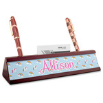 Rainbows and Unicorns Red Mahogany Nameplate with Business Card Holder (Personalized)