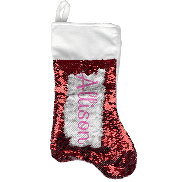 Custom Rainbows and Unicorns Reversible Sequin Stocking - Red (Personalized)