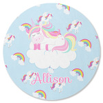 Rainbows and Unicorns Round Rubber Backed Coaster w/ Name or Text