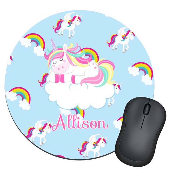 Custom Rainbows and Unicorns Round Mouse Pad (Personalized)